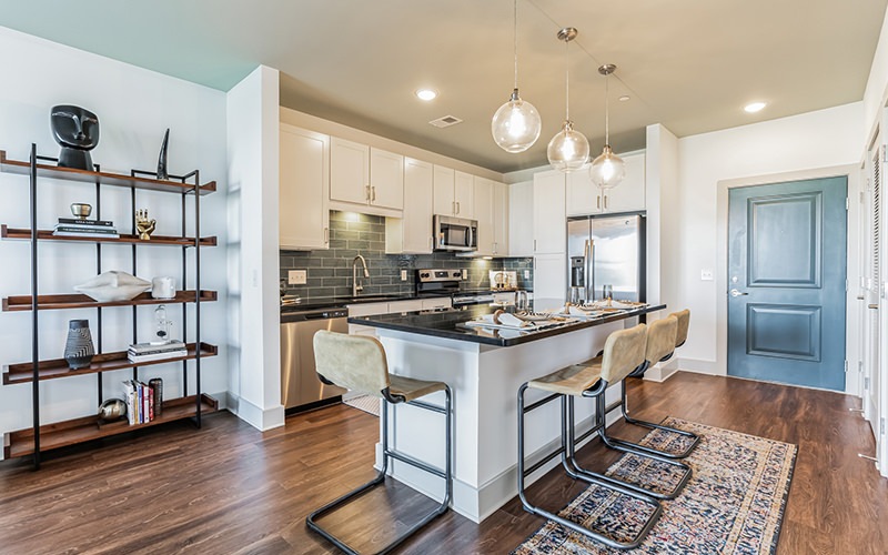 kitchen with large island and seating