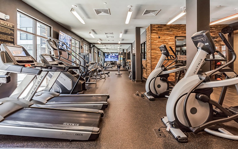 a gym with exercise equipment